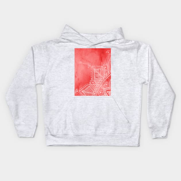 Doodled mandala on watercolor background - red Kids Hoodie by wackapacka